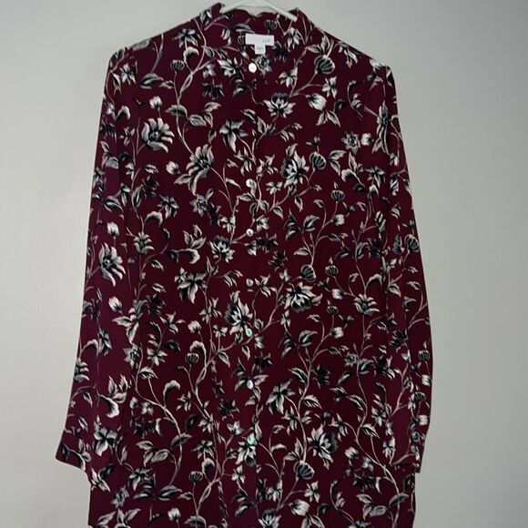 J JILL Button Front Collared Floral Tunic Top Shirt Blouse Small Long Sleeve - Picture 3 of 9